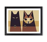 Two Abstract Cats Vol.6 Framed Print | A4 Black Framed Wall Art | Ready to Hang | Abstract Animal Picture | Living Room Bedroom Lounge Office