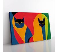 Two Abstract Cats Vol.7 Canvas Wall Art Print Ready to Hang, Framed Picture for Living Room Bedroom Home Office Décor, 60x40 cm (24x16 Inch)