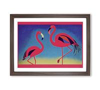 Two Abstract Flamingos Vol.1 H1022 BLK Framed Print for Living Room Bedroom Home Office Décor, Wall Art Picture Ready to Hang, Walnut A2 Frame (64 x 46 cm)