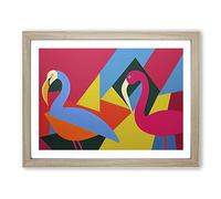 Two Abstract Flamingos Vol.2 H1022 WHT Framed Print for Living Room Bedroom Home Office Décor, Wall Art Picture Ready to Hang, Oak A4 Frame (34 x 25 cm)