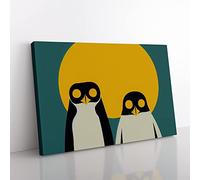 Two Abstract Penguins Canvas Wall Art Print Ready to Hang, Framed Picture for Living Room Bedroom Home Office Décor, 60x40 cm (24x16 Inch)