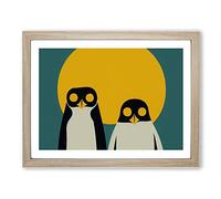Two Abstract Penguins H1022 Framed Print for Living Room Bedroom Home Office Décor, Wall Art Picture Ready to Hang, Oak A2 Frame (64 x 46 cm)