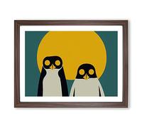Two Abstract Penguins H1022 Framed Print for Living Room Bedroom Home Office Décor, Wall Art Picture Ready to Hang, Walnut A3 Frame (46 x 34 cm)