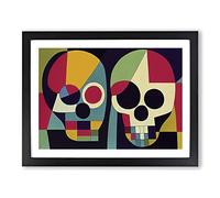 Two Abstract Skulls Framed Print | A2 Black Framed Wall Art | Ready to Hang | Abstract Fantasy Picture | Living Room Bedroom Lounge Office