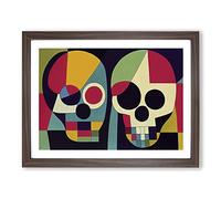 Two Abstract Skulls H1022 Framed Print for Living Room Bedroom Home Office Décor, Wall Art Picture Ready to Hang, Walnut A4 Frame (34 x 25 cm)