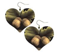Two Acorns Leather Earrings for Women Heart Dangle Earrings Lightweight Drop Earring Jewelry Gift