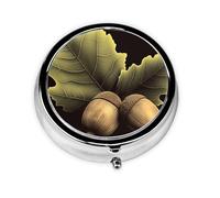 Two Acorns Pill Case with Mirror Retro 3 Compartment Pill Box Small Pill Organizer for Purse or Pocket Decorative Metal Medicine Vitamin Organizer Unique Gifts