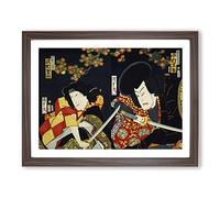 Two Actors With Samurai Swords By Toyohara Kunichika Asian Japanese Framed Print | A2 Walnut Framed Wall Art | Ready to Hang | Asian Nature Picture | Living Room Bedroom Lounge Office