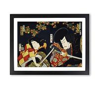 Two Actors With Samurai Swords By Toyohara Kunichika Asian Japanese Framed Print | A4 Black Framed Wall Art | Ready to Hang | Asian Nature Picture | Living Room Bedroom Lounge Office