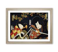 Two Actors With Samurai Swords By Toyohara Kunichika Asian Japanese Framed Print | A4 Oak Framed Wall Art | Ready to Hang | Asian Nature Picture | Living Room Bedroom Lounge Office