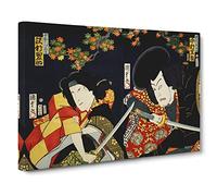 Two Actors With Samurai Swords By Toyohara Kunichika Canvas Print | Gallery Wrapped 30mm Frame Wall Art | 20x14 inches | Ready to Hang | Asian Picture | Living Room Bedroom Lounge Office