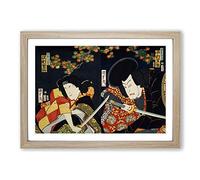 Two Actors with Samurai Swords by Toyohara Kunichika Framed Print | A2 Oak Framed Wall Art | Ready to Hang | Modern Nature Picture | Living Room Bedroom Lounge Office