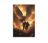 Two Angels Lift A Wounded Soldier from A Battlefield, Their Wings Casting Shields of Light Against The Burning Skies. Contemporary Wall Mural - Decorative Hanging Poster Art 12x18inch(30x45cm)