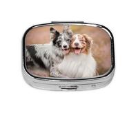 Two Australian Shepherd Border Collie,Meta Pill Box 2 Compartment Medicine Case,Portable Organizer,Rectangle Meta Portable Organizer Pill Box 2232 Compartment Medicine Case