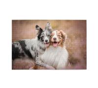 Two Australian Shepherd Border Collie1000 Piece Jigsaw Puzzles for Adults, Wooden Jigsaw Puzzle