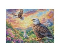 Two Bald Eagles with Rabbit in Blossoms 300 Piece Premium Jigsaw Puzzle For Men Educational Decompression Adults Anxiety Memory Care Mothers Valentines Wooden 300 PCS