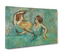 Two Ballet Ballerina Dancers In Green By Edgar Degas Canvas Print | Gallery Wrapped 30mm Frame Wall Art | 24x16 inches | Ready to Hang | Impressionist Picture | Living Room Bedroom Lounge Office