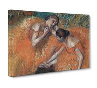 Two Ballet Ballerina Dancers In Orange By Edgar Degas Canvas Print | Gallery Wrapped 30mm Frame Wall Art | 30x20 inches | Ready to Hang | Impressionist Still Life Picture | Living Room Lounge Office