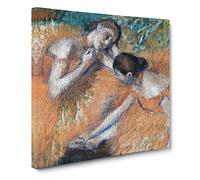 Two Ballet Ballerina Dancers in Orange by Edgar Degas Classic Painting Canvas Wall Art Print Ready to Hang, Framed Picture for Living Room Bedroom Home Office Décor, 14x14 Inch (35x35 cm)