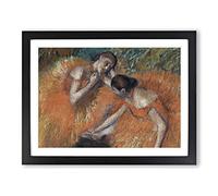 Two Ballet Ballerina Dancers In Orange By Edgar Degas Classic Painting Framed Print | A3 Black Framed Wall Art | Ready to Hang | Classic Historical Picture | Living Room Bedroom Lounge Office