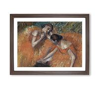 Two Ballet Ballerina Dancers In Orange By Edgar Degas Classic Painting Framed Wall Art Print, Ready to Hang Picture for Living Room Bedroom Home Office Décor, Walnut A2 (64 x 46 cm)