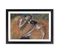 Two Ballet Ballerina Dancers in Orange by Edgar Degas Framed Print | A2 Black Framed Wall Art | Ready to Hang | Modern Nature Picture | Living Room Bedroom Lounge Office