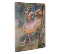 Two Ballet Ballerina Dancers In Pink And Orange By Edgar Degas Canvas Print | Gallery Wrapped 30mm Frame Wall Art | 30x20 inches | Ready to Hang | Impressionist Still Life Picture | Living Room Lounge