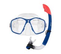 Two Bare Feet Adult PVC Snorkel & Mask Set - Anti-Fog Tempered Glass Diving Mask with Adjustable Snorkel for Snorkelling, Swimming & Scuba Diving (Blue)