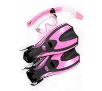 Two Bare Feet Adults 3 Piece Silicone Mask, Snorkel and Fins Diving Set, Anti Fog Anti Leak Snorkelling Set - Style 1 (Pink, Pro Dive Snorkel, S/M UK4.5 - UK8.5)