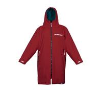 Two Bare Feet Core Waterproof Changing Robe - Unisex Adult Waterproof Windproof Coat, Fleece Lined, Ideal for Outdoor Swimming, Surfing, Camping, Beach Use (Small, Deep Red/Sea Green)