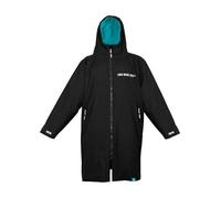 Two Bare Feet Core Waterproof Changing Robe - Unisex Adult Waterproof Windproof Coat, Fleece Lined, Ideal for Outdoor Swimming, Surfing, Camping, Beach Use (Large, Black/Teal)
