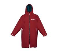 Two Bare Feet Core Waterproof Changing Robe - Unisex Kids Waterproof Windproof Coat, Fleece Lined, Ideal for Outdoor Swimming, Surfing, Camping, Beach Use (Deep Red/Sea Green, 10-14 Years)