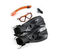 Two Bare Feet DiveSport Silicone Mask Dry Top Snorkel & F70 Fins Complete Diving Snorkel Set (M6231S+SN134S Orange, F70 L/XL)