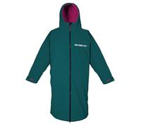 Two Bare Feet Elemental Waterproof Changing Robe Adults & Kids - 100% Waterproof & Windproof, Sherpa Fleece Lined, Slim Fit for Swimming, Surfing, Paddleboarding & Outdoors (Sea Green/Rasp, L/XL)