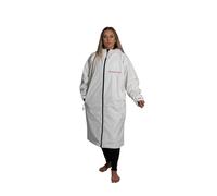 Two Bare Feet Elemental Waterproof Changing Robe Adults & Kids - 100% Waterproof & Windproof, Sherpa Fleece Lined, Slim Fit for Swimming, Surfing, Paddleboarding & Outdoors (White/Rasp, 10-14Years)