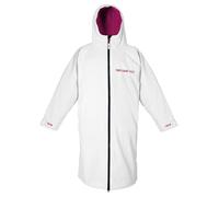 Two Bare Feet Elemental Waterproof Changing Robe Adults & Kids - 100% Waterproof & Windproof, Sherpa Fleece Lined, Slim Fit for Swimming, Surfing, Paddleboarding & Outdoors (White/Rasp, S/M)