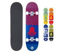 Two Bare Feet Kids Skateboard 31 x 8 inches Complete Double Kick for Beginners, Multiple Designs (Blue/Red)
