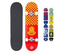 Two Bare Feet Kids Skateboard 31 x 8 inches Complete Double Kick for Beginners, Multiple Designs (Red/Gold)
