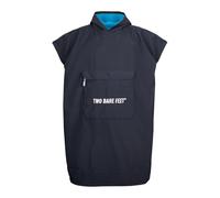 Two Bare Feet Kids Sleeveless Changing Robe Poncho - Waterproof & Windproof Hooded Sherpa Fleece Cover-Up for Beach, Pool, Camping & Outdoor Adventures (10-14 Years, Black/Blue)