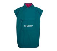 Two Bare Feet Kids Sleeveless Changing Robe Poncho - Waterproof & Windproof Hooded Sherpa Fleece Cover-Up for Beach, Pool, Camping & Outdoor Adventures (6-10 Years, Sea Green/Raspberry)