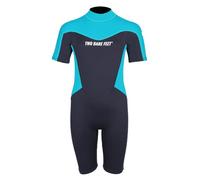 Two Bare Feet Kids SupaFlex Super Stretchy Shorty 3/2mm Summer Wetsuit - Lightweight Neoprene for Swimming, Surfing & Water Sports (SupaFlex, Aqua/Black, 3XL)