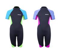 Two Bare Feet Kids Super Stretchy Shorty 2.5mm Summer Wetsuit - Lightweight Neoprene for Swimming, Surfing & Water Sports (Bright Blue/Lime/Black, 3XL)