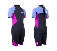 Two Bare Feet Kids Super Stretchy Shorty 2.5mm Summer Wetsuit - Lightweight Neoprene for Swimming, Surfing & Water Sports (Cornflower Blue/Raspberry/Black, XL)