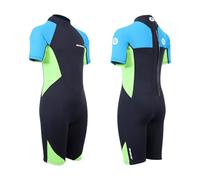 Two Bare Feet Kids Super Stretchy Shorty 2.5mm Summer Wetsuit - Lightweight Neoprene for Swimming, Surfing & Water Sports (Bright Blue/Lime/Black, L)