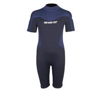 Two Bare Feet Kids Super Stretchy Shorty 3/2mm Summer Wetsuit - Lightweight Neoprene for Swimming, Surfing & Water Sports (Navy/Black, L)