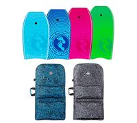 Two Bare Feet Lagoon Double Bodyboard and Boardbag Package - 33" 37" 41" 42" 44" Bodyboards for Adults & Kids (44" Blue + 44" Raspberry + 44" Grey Bag)