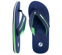 Two Bare Feet Men's Flip Flops - Comfortable Beach Sandals, Lightweight Slip-On, Durable Non-Slip Sole - Ideal for Summer, Holiday, Pool & Casual Wear (Voyage (Navy/Green), UK 11)
