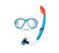 Two Bare Feet PVC Snorkel and Mask Set for (Adults) - Premium Anti-Fog Diving Gear with Adjustable Fit, Leak-Proof PVC Snorkel, Perfect for Snorkelling, Swimming, Scuba & Freediving (Aqua)