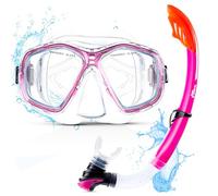 Two Bare Feet PVC Snorkel and Mask Set for (Adults) - Premium Anti-Fog Diving Gear with Adjustable Fit, Leak-Proof PVC Snorkel, Perfect for Snorkelling, Swimming, Scuba & Freediving (Pink)