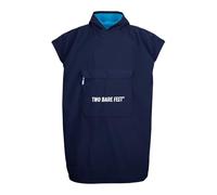 Two Bare Feet Sherpa Fleece Sleeveless Waterproof Changing Robe Poncho - Hooded, Windproof, Warm Cover-Up for Surfing, Swimming, Beach & Outdoor Adventures (Marine Blue/Blue, Small)